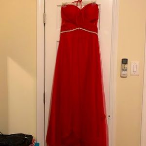 Red formal dress.